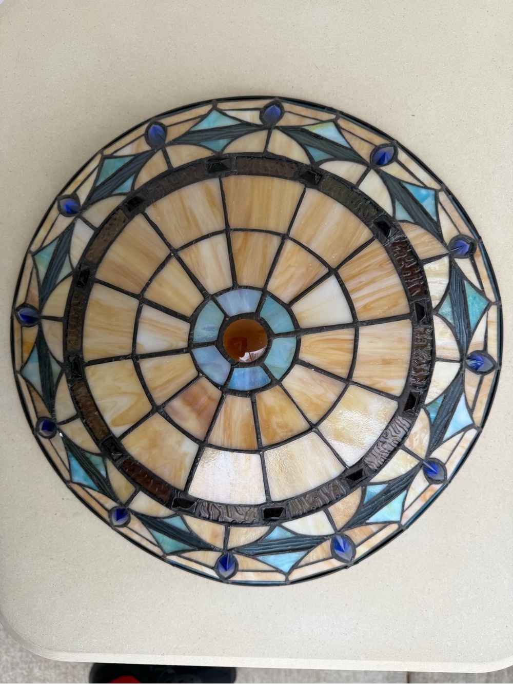 Tiffany-Style Stained Glass Dome Light Shade in Amber & Blue